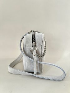 sac Camille nubuck argent - vue côté - Úna Artus